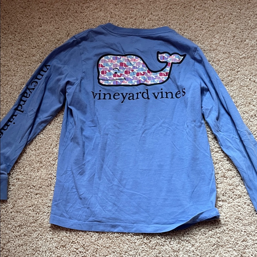 Vineyard Vines Kids Long Sleeve Shirt in Blue with Whale Design